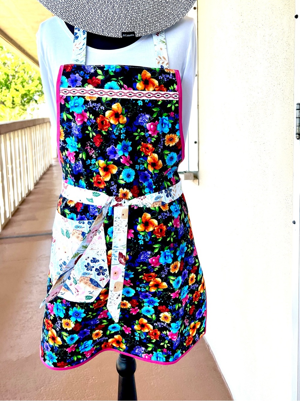Handmade by me. Colorful Floral Apron with Contrasting Ties